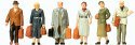 Walking Passengers w/Luggage -- Early Era III pkg(6), HO, Preiser Kg 10582