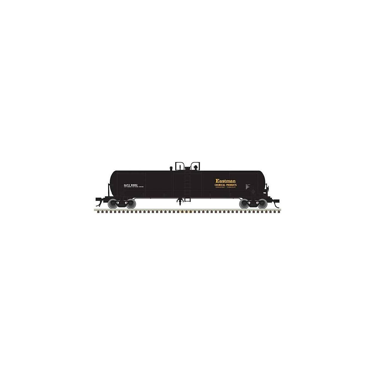 GATX 20,700-Gallon Tank Car - Ready to Run - Master(R) -- Eastman Chemical GATX 99564 (black, white, yellow), HO, Atlas Model Ra