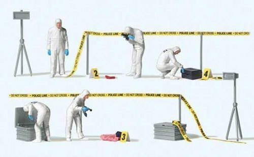 Crime Scene Investigation -- 5 Figures, Detail Accessories, HO, Preiser Kg 10800
