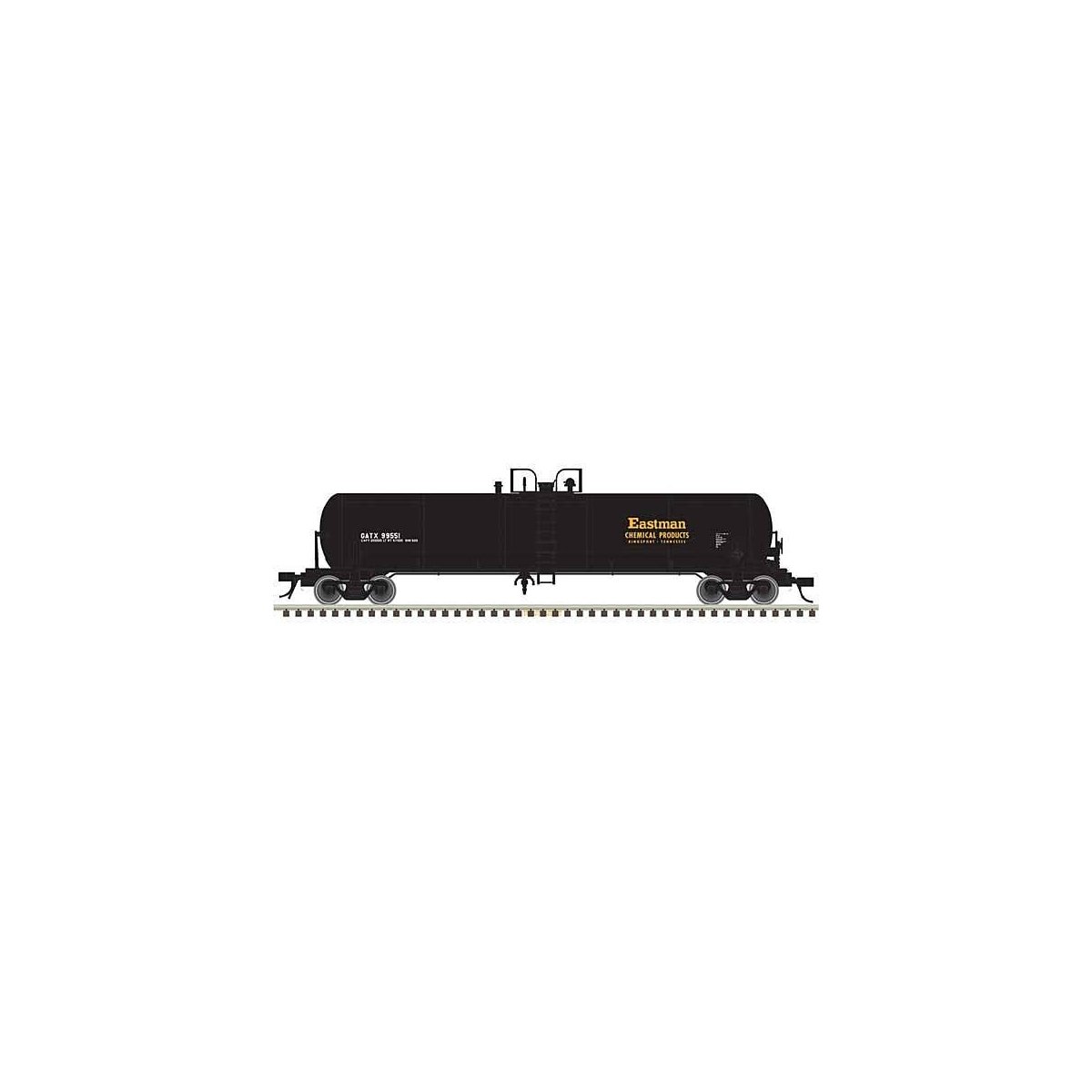 GATX 20,700-Gallon Tank Car - Ready to Run - Master(R) -- Eastman Chemical GATX 99551 (black, white, yellow), HO, Atlas Model Ra