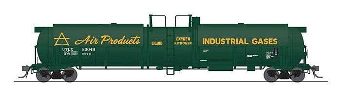 High-Capacity Cryogenic Tank Car - Ready to Run -- Air Products (green, yellow), HO, Broadway Limited Imports 8040