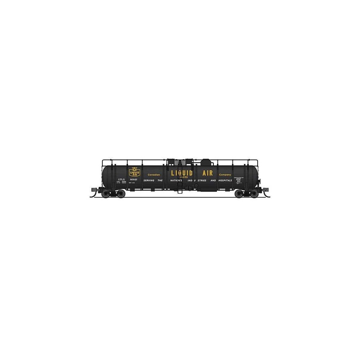 High-Capacity Cryogenic Tank Car - Ready to Run -- Canadian Liquid Air Co. (black, yellow), N, Broadway Limited Imports 8153