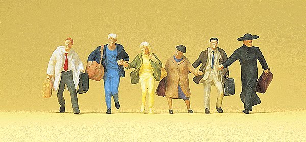 Pedestrians -- Travellers Hurrying pkg(6), HO, Preiser Kg 14068