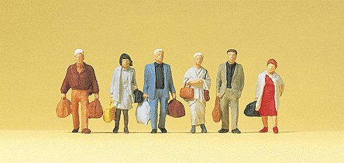 Pedestrians -- Walking Railway Travellers pkg(6), HO, Preiser Kg 14070
