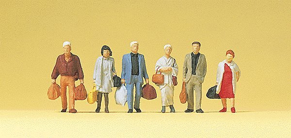 Pedestrians -- Walking Railway Travellers pkg(6), HO, Preiser Kg 14070