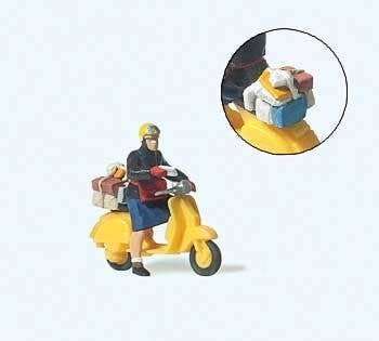 Post Woman - Mail Carrier on Scooter Individual Figure, HO, Preiser Kg 28249