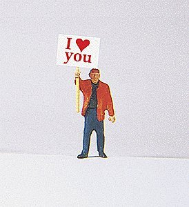 Individual Figure - Pedestrian -- Man w/I Love You Signboard, HO, Preiser Kg 29039