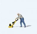 Waxing the Floor - Individual Figure -- Man with Floor Waxer, HO, Preiser Kg 28262