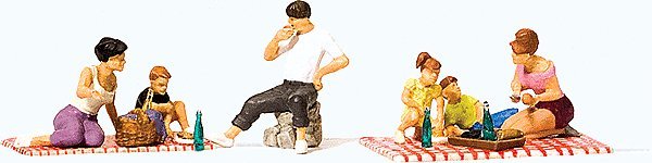 Picnic Figures w/Accessories -- pkg(6), HO, Preiser Kg 10617