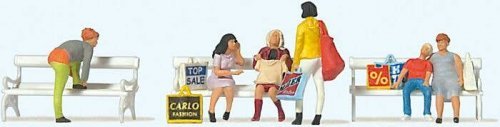 Shopping People on Park Bench -- pkg(6), HO, Preiser Kg 10738