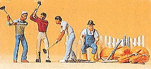 Circus Workers -- Stake Driving Gang & Seated Wagon/Truck Driver, HO, Preiser Kg 20264