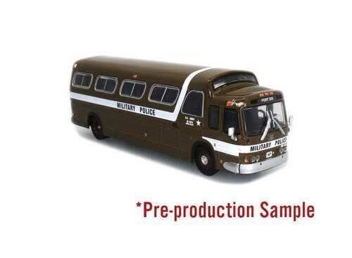 1958 GM 4107 Motorcoach Bus - Assembled -- Military Police (green, white), HO, Iconic Replicas 870289