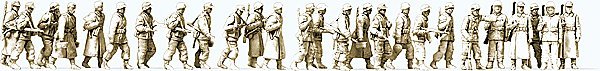 WWII Germany Unpainted Figure Set - Kit -- Walking Infantry in Winter pkg(26), HO, Preiser Kg 16609