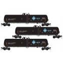 56′ General-Service Tank Car 3-Pack - Ready to Run -- Archer-Daniels-Midland ADMX 25583, 25569, 25531 (black, blue, Molecule L
