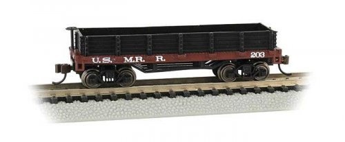 Old-Time Wood Gondola - Ready to Run -- United States Military Railroad 203 (red, black), N, Bachmann Industries 15454