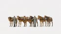 Former German Army WWII - Unpainted Figures -- Soldiers Holding Standing Draft Horses, 2 Figures & 6 , HO, Preiser Kg 16597