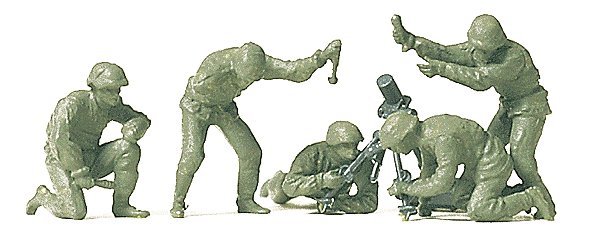 Military - Former German Army WWII - Unpainted Figures -- Fighting Mortar Crew, HO, Preiser Kg 16541