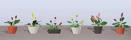 Assorted Potted Flower Plants -- Set 3 pkg(6), HO, JTT Miniature Tree 95569