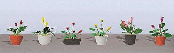 Assorted Potted Flower Plants -- Set 3 pkg(6), HO, JTT Miniature Tree 95569