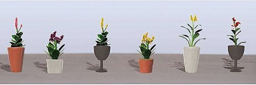 Assorted Potted Flower Plants -- Set 4 pkg(6), HO, JTT Miniature Tree 95571
