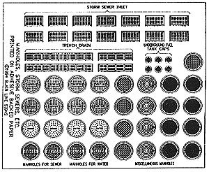 Manhole Covers & Storm Drains -- Printed on Adhesive Backed Paper, HO, Blair Line 162
