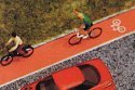 Roadway -- Bicycle Path - 39-3/8 x 9/16′ 1m x 14.5mm (red, gray, Bicycle Symbol), HO, Busch Gmbh & Co Kg 7082