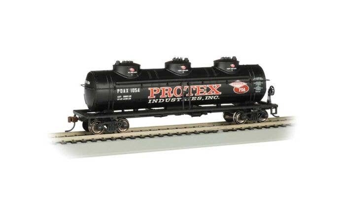 40′ 3-Dome Tank Car - Ready to Run - Silver Series(R) -- Protex Industries POAX 1054 (black, red, white), HO, Bachmann Industr