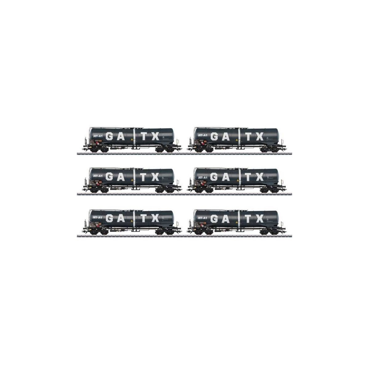 Type Zans 25,096-Gallon Four-Axle Tank Car 6-Pack - 3-Rail - Ready to Run -- GATX Rail Germany (Era VI 2017, black, white), HO, 