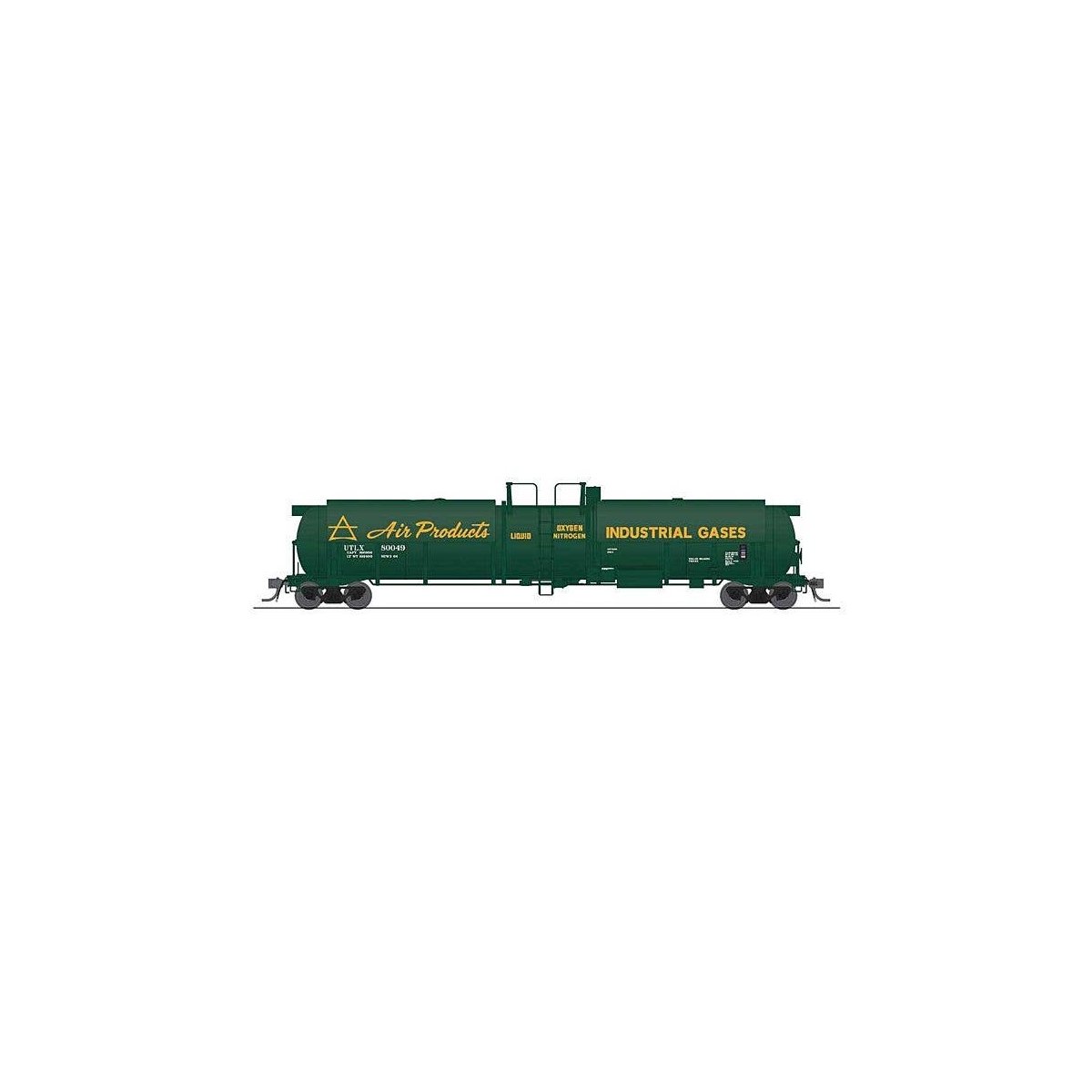 High-Capacity Cryogenic Tank Car 2-Pack - Ready to Run -- Air Products (green, yellow), HO, Broadway Limited Imports 8031