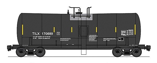 Trinity 19,600-Gallon Tank Car - Ready to Run -- Trinity Industries TILX (black, gray, white, yellow Conspicuity Markings), HO, 
