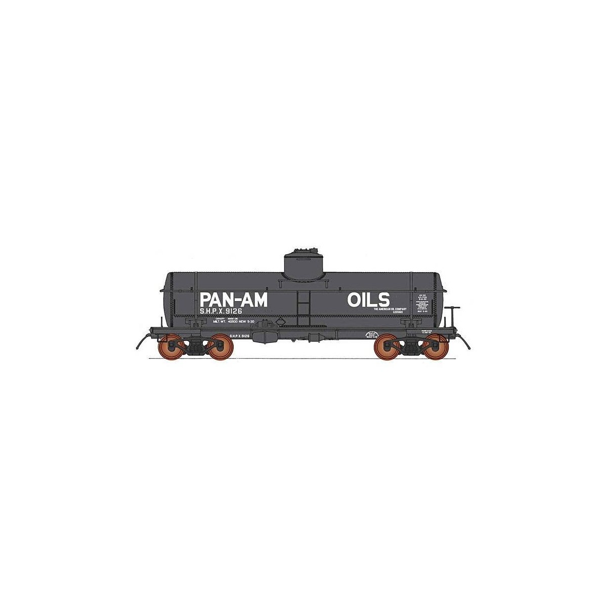 ACF Type 27 Riveted 8,000-Gallon Tank Car - Ready to Run -- Pan-Am Oils SHPX (black, white), HO, Intermountain Railway Company 4