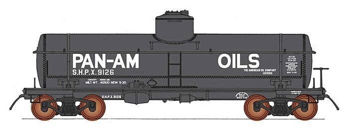 ACF Type 27 Riveted 8,000-Gallon Tank Car - Ready to Run -- Pan-Am Oils SHPX (black, white), HO, Intermountain Railway Company 4