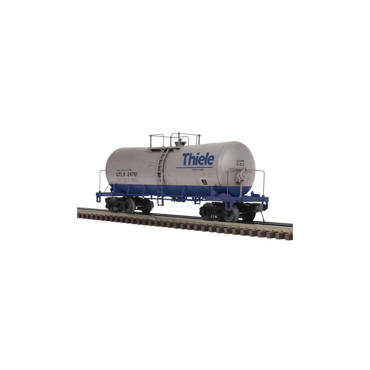 Funnel-Flow Tank Car - 3-Rail - Ready to Run - Premier -- Thiele UTLX (gray, blue), O, Atlas O 3001756