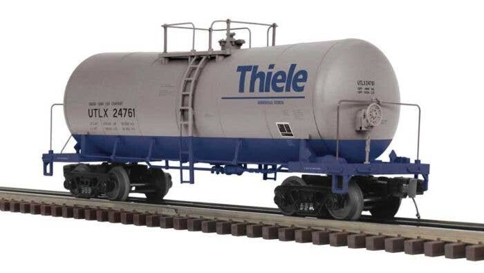 Funnel-Flow Tank Car - 3-Rail - Ready to Run - Premier -- Thiele UTLX (gray, blue), O, Atlas O 3001756