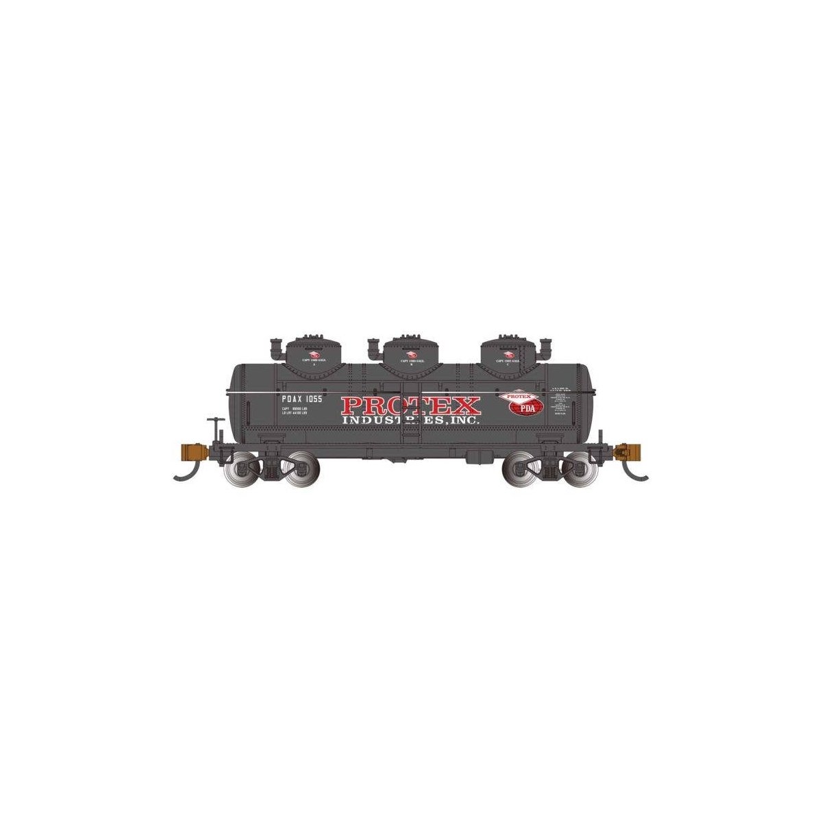 3-Dome Tank Car - Ready to Run - Silver Series(R) -- Protex Industries 1055 (black, red), N, Bachmann Industries 17160