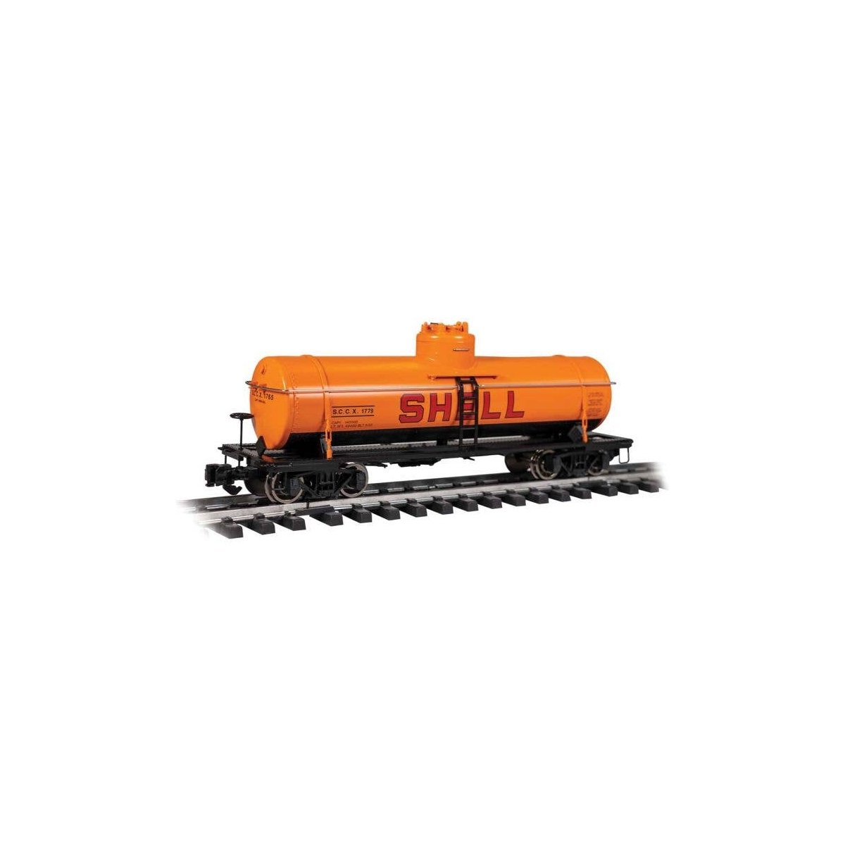 Single-Dome Tank Car - Ready to Run -- Shell SCCX 1779 (yellow, red, black), G, Bachmann Industries 95002