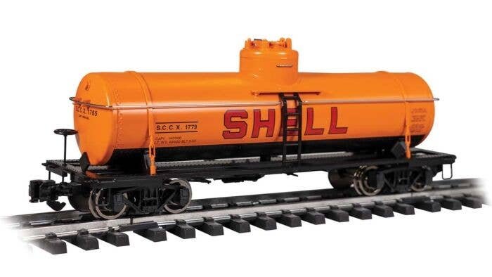 Single-Dome Tank Car - Ready to Run -- Shell SCCX 1779 (yellow, red, black), G, Bachmann Industries 95002