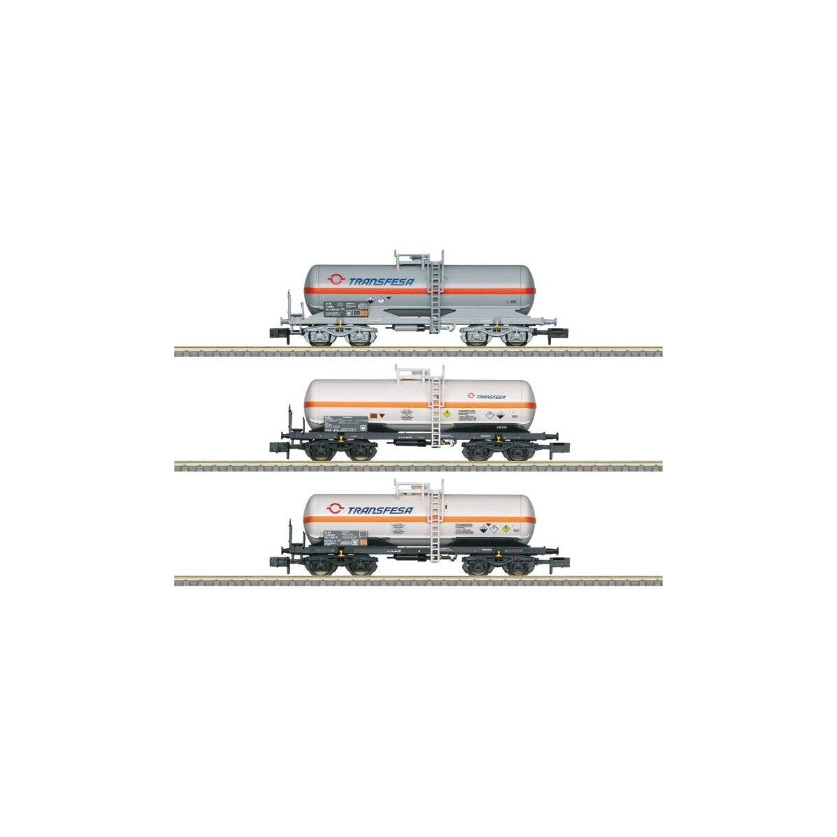 4-Axle Tank Car 3-Pack - Ready to Run - Minitrix -- Transfesa (Era V 2000, 2 Schemes), N, Trix 18267