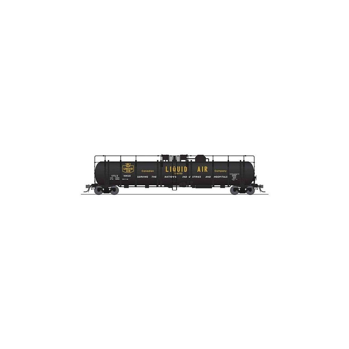 High-Capacity Cryogenic Tank Car 2-Pack - Ready to Run -- Canadian Liquid Air (black, yellow, white), HO, Broadway Limited Impor