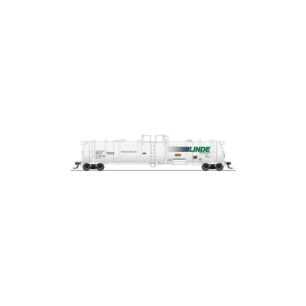 High-Capacity Cryogenic Tank Car 2-Pack - Ready to Run -- Linde (Type C body, white, green, blue), HO, Broadway Limited Imports 