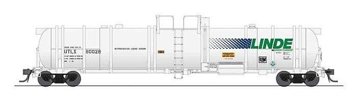 High-Capacity Cryogenic Tank Car 2-Pack - Ready to Run -- Linde (Type C body, white, green, blue), HO, Broadway Limited Imports 
