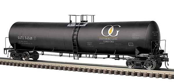 Trinity 25,500-Gallon Tank Car - 2-Rail - Ready to Run - Master(R) -- Owensboro Grain GATX (black, tan), O, Atlas O 3006020