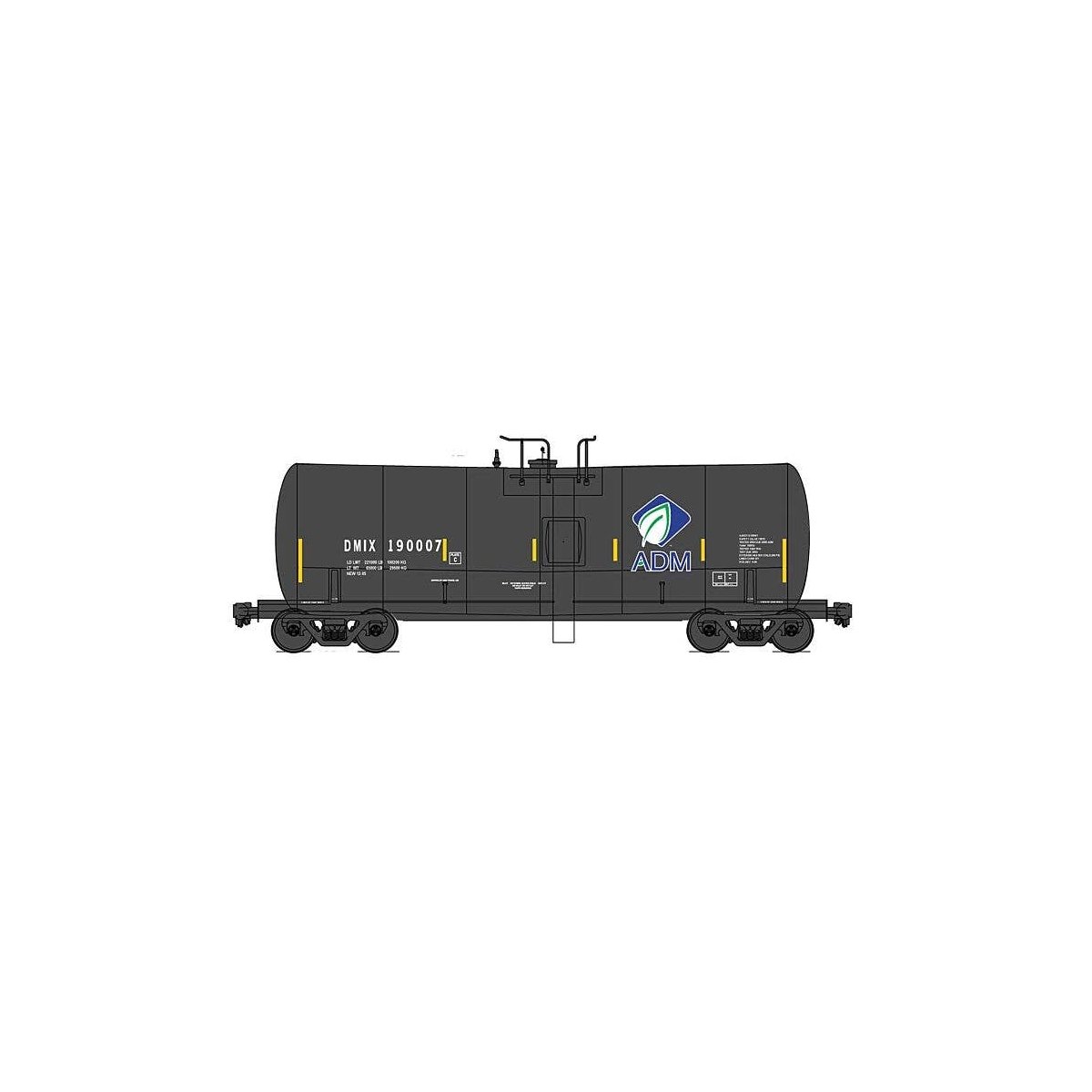 Trinity 19,600-Gallon Tank Car - Ready to Run -- Archer-Daniels-Midland DMIX (black, blue, Leaf Logo, yellow conspicuity mark, H