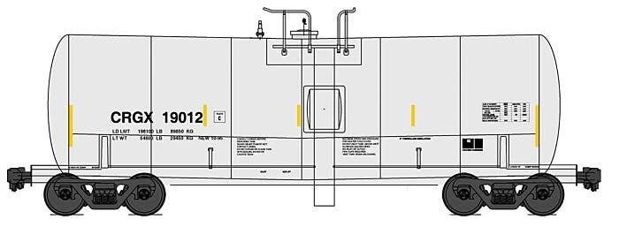 Trinity 19,600-Gallon Tank Car - Ready to Run -- Cargill CRGX (Reporting Marks Only, white, yellow conspicuity marks), HO, Inter