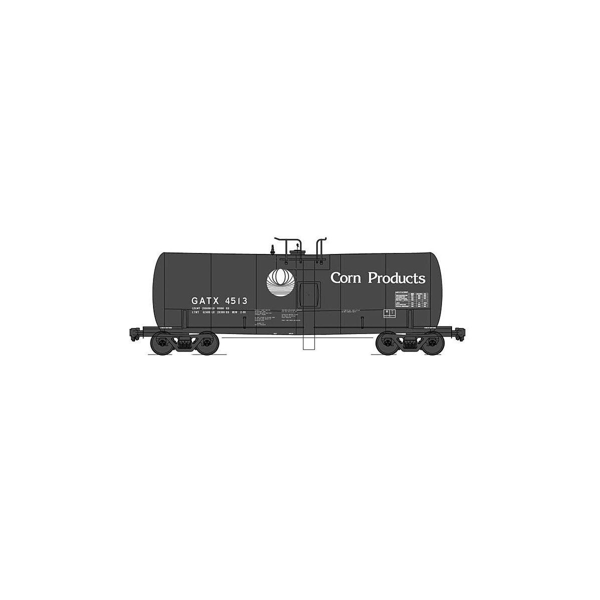 Trinity 19,600-Gallon Tank Car - Ready to Run -- Corn Products Corp. GATX (black, white), HO, Intermountain Railway Company 4782