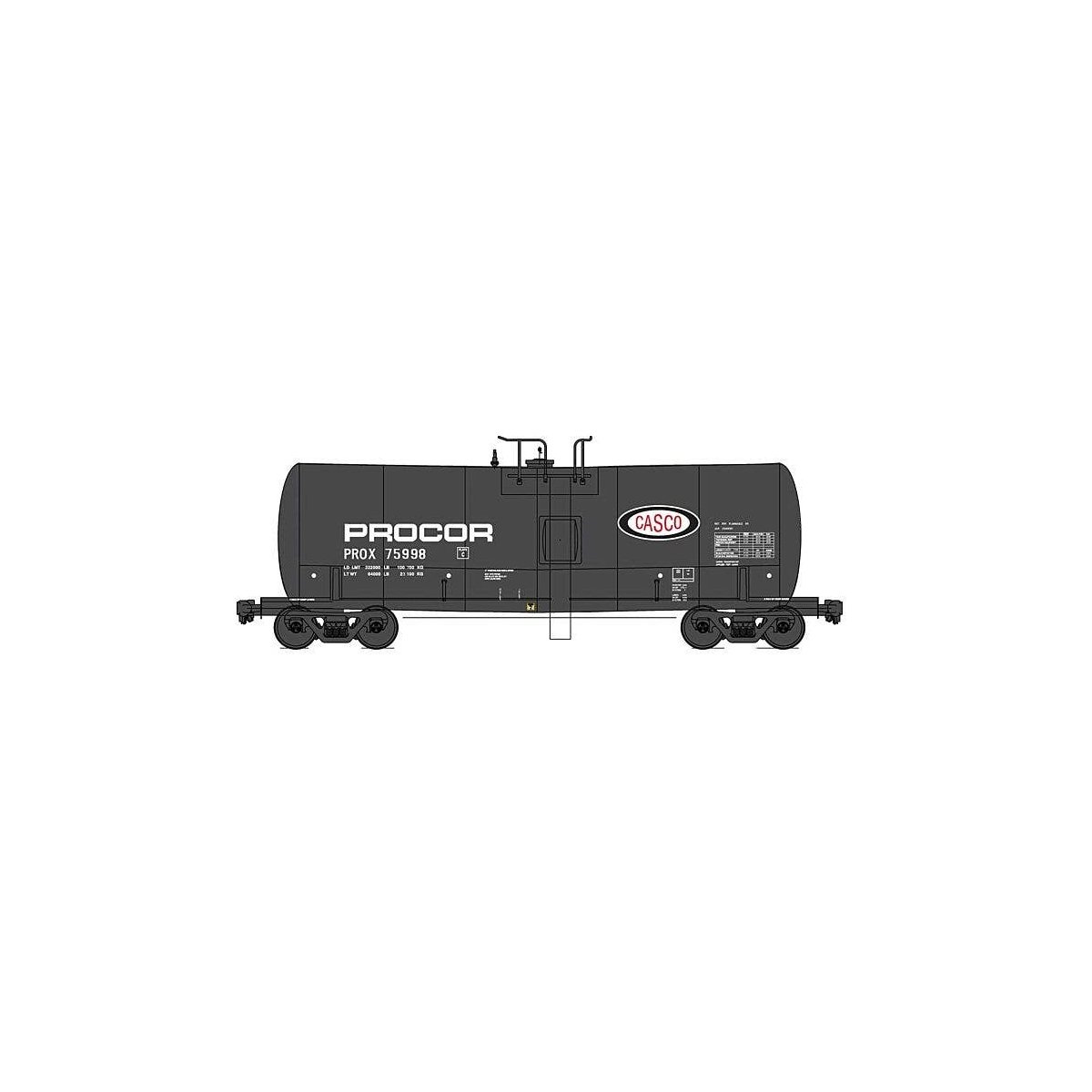Trinity 19,600-Gallon Tank Car - Ready to Run -- Casco Procor PROX (black, white, red, blue), HO, Intermountain Railway Company 