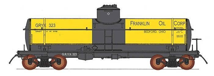 ACF Type 27 Riveted 8,000-Gallon Tank Car - Ready to Run -- Franklin Oil GRYX (yellow, black), HO, Intermountain Railway Company