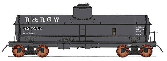ACF Type 27 Riveted 8,000-Gallon Tank Car - Ready to Run -- Denver & Rio Grande Western (black, Reporting Marks Only), HO, Inter
