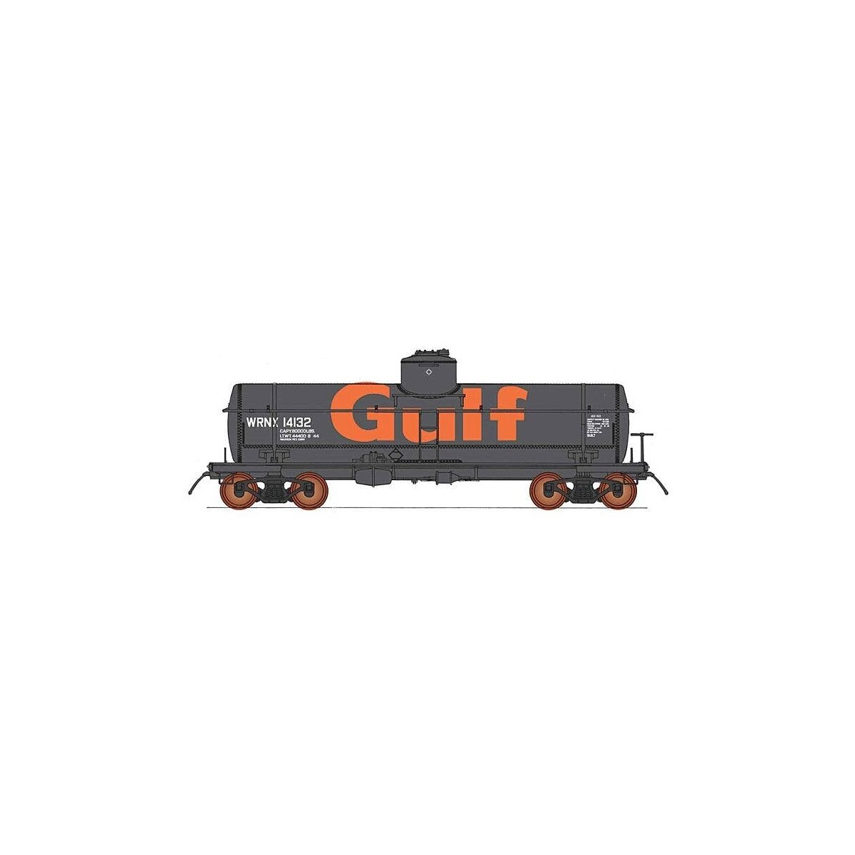 ACF Type 27 Riveted 8,000-Gallon Tank Car - Ready to Run -- Gulf Oil WRNX (black, orange, Billboard Gulf), HO, Intermountain Rai
