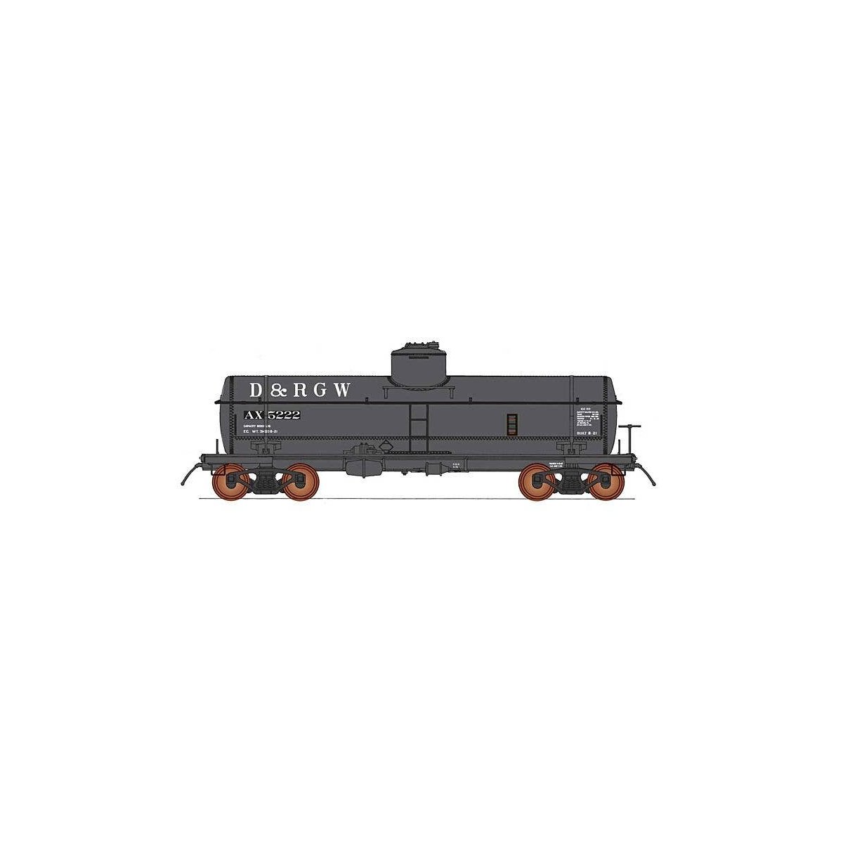 ACF Type 27 Riveted 8,000-Gallon Tank Car - Ready to Run -- Denver & Rio Grande Western (black, Reporting Marks Only), N, Interm